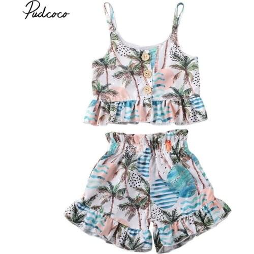 2020 Beach 2pcs Baby Gril Tankini Sets 0-5Y Coconut Print Vest+Shorts Kids Children Swimsuit Bathing Beach Bathing Swimwear
