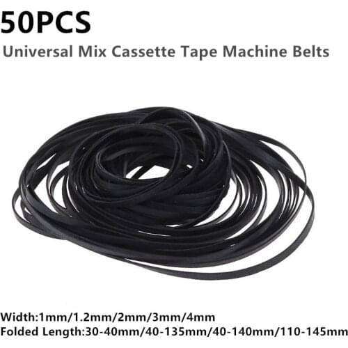 50PCS Universal Mix Cassette Tape Machine Belts Assorted Common Drive Flat Rubber Belt for CD DVD Recorders Walkman