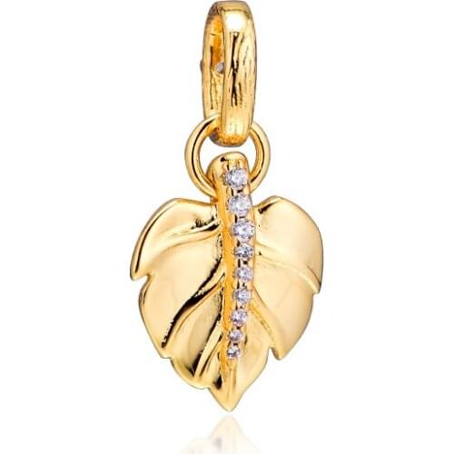 GPY Shining Leaf Charms 925 Original Fit Pandora Bracelet Sterling Silver Charm Beads for Jewelry Making Jewellery