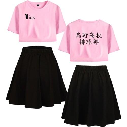 Anime Haikyuu!! Printed Women Two Piece Set Casual Summer Crop Top+Skirt Hot Sale 2020 Trendy Streetwear Suit Clothes
