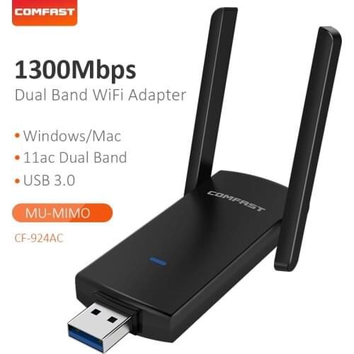 Wireless network card 2.4&5.8GHz dual band black 1300Mbps RTL8812BU lan external antenna usb long range adapter wi fi Receiver