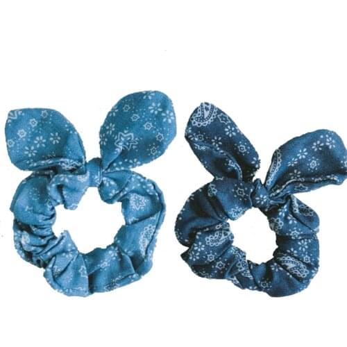 Boho denim scrunchie set with bow tieBlue Elastic Fashion Women Girls Hair Rope Ring Rubber band For Hair Bands