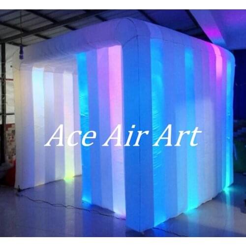 Large Free shipping newest 3mL*3mW*2.5mH led inflatable photo booth with one door with brighter spotlights for Chile