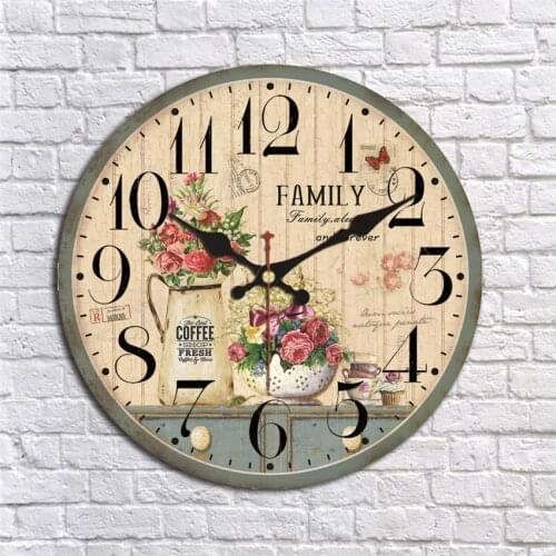 Shabby Potted Plant Clocks Flower Family Alway Coffee Shop Kitchen Silent Living Watches Art Vintage Large Wall Clock