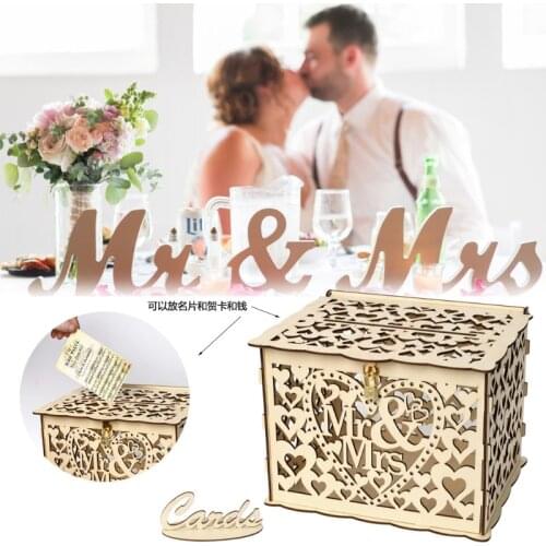 DIY Wedding Gift I Love You Wooden Card Money Box Case With Lock Rustic Beautiful Party Favor Decoration Birthday Supplies