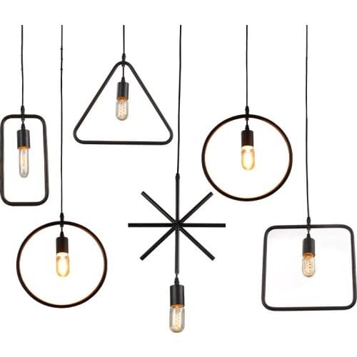 Black Round/Triangle/Rectangle Dining Light Nordic Modern Kitchen Iron Metal Pendant Lamps Design American Loft Rustic Lighting