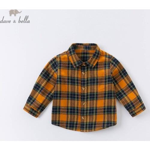 DB16151 dave bella autumn baby boys plaid print shirts infant toddler tops children high quality clothes