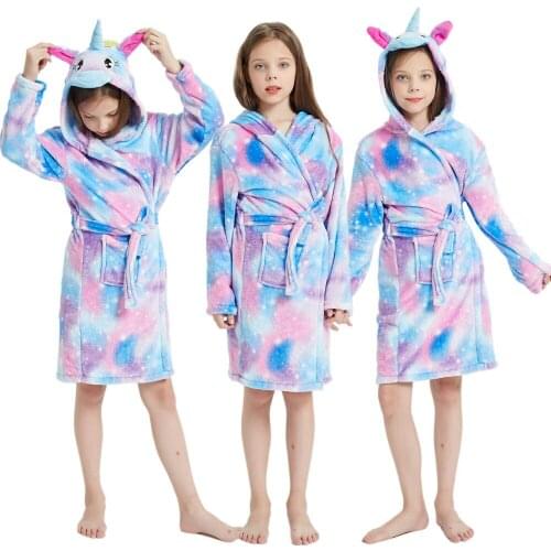Children Bath Robe Baby Towel Childrens Star Unicorn Hooded Bathrobes For Boys Girls Pajamas Kids Sleepwear Robe 3-12Years