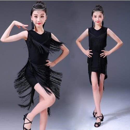 Tassel Latin Dance Dress For Girls Children Salsa Tango Ballroom Dancing Dress Competition Costumes Kids Practice Dance Clothing