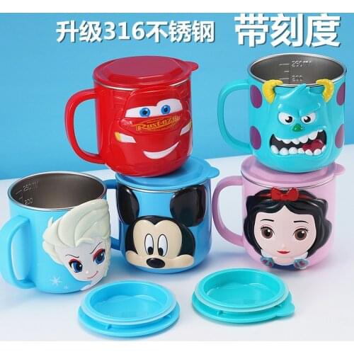 Disney 300ML Baby Kids Milk Cup Cartoon Creative Drink Water Cups Baby Training Learn Drinkware Juice Cup Stainless Steel Mugs