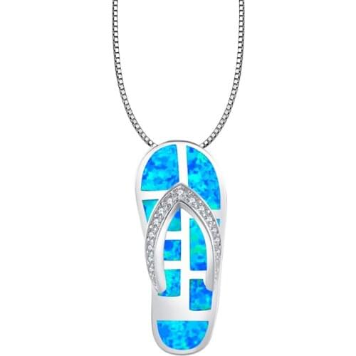 Flip flops Design Blue Fire Opal Silver Zircon Fashion Jewelry Necklace Pendants For Women Drop Shipping