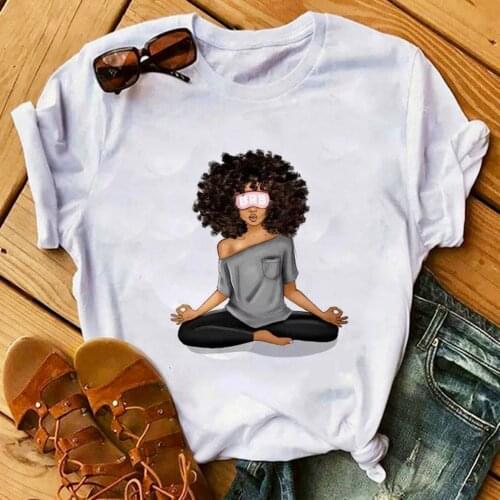 Harajuku Top Women T-shirt Casual Ladies Basic O-collar Short Sleeved Women Yoga Meditation Print T-shirt Girl,Drop Ship