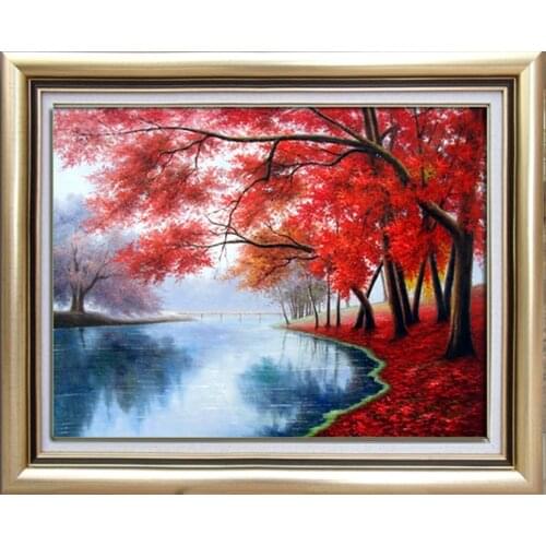 Red leaves Lakeside scenery Handmade Needlework Embroidery DIY Crafts Cross Stitch Kits 14CT Unprinted Home decor wall Arts