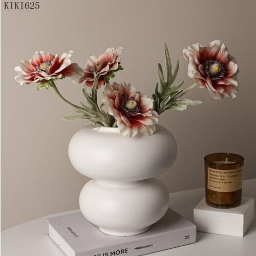 Creative Donut Ceramic Vase Dried Flower Flower Arrangement Hydroponic White Vase Porcelain Countertop Living Room Furnishings