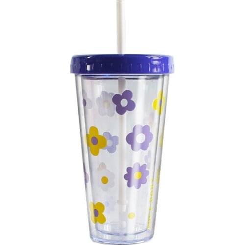 420Ml Korean Style Creative Straw Cup Flower Lovely Cup Student Portable Water Cup Little Daisy Drink Cup Student Water Bottle