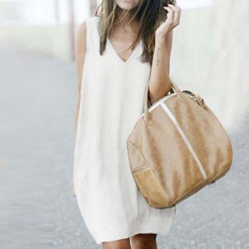 Summer Sleeveless Shirt Dress Women Casual Irregular Dresses Solid Color V-Neck Loose Summer Women Clothes