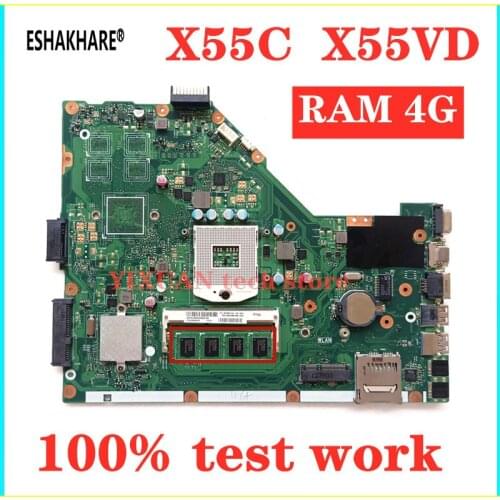 ESHAKHARE X55VD Laptop motherboard 4GB RAM HM76 REV2.1/2.2 for ASUS X55C X55V X55VD Mainboard X55VD motherboard 100% test work