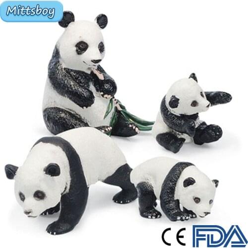 Simulation Wild Animal Zoo Farm Model Toy Mountain Panda Eating Bamboo Action Figure Cognition Educational Toy for Childrens Toy