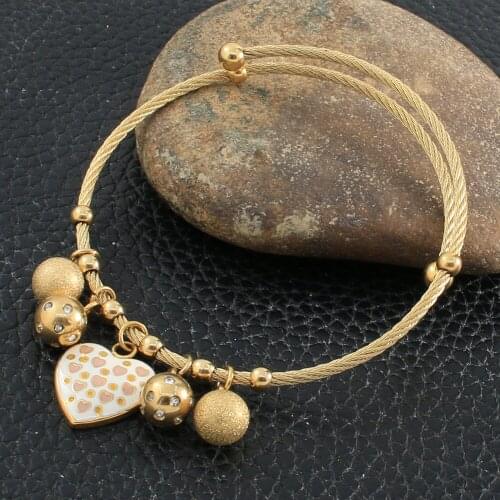 Fashion Heart Stainless Steel Jewelry Simple Bangle Bracelet Gold Color Hot For Women Gift BRYZ076