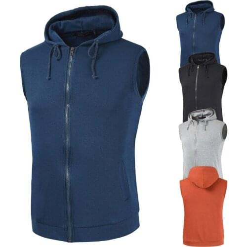 Men Fashion Sleeveless Hoodies 2020 New Solid Vest Cardigans Jacket Winter Autumn Causal Zipper Pockets Vest Men Waistcoat