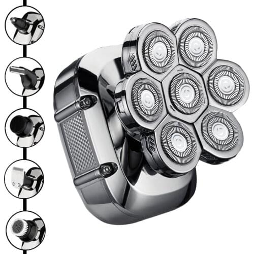 Mens 7D Electric Shaver Beard Trimmer for Bald LED Display Wet & Dry Waterproof Shaver Multifunctional Razor 6 In1 Grooming Kit