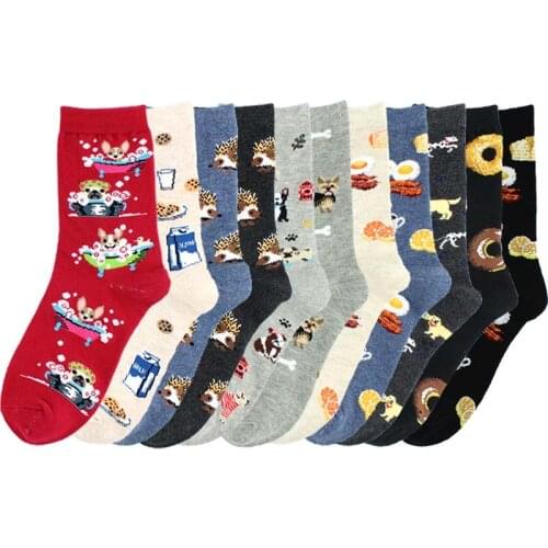 [SOPLCAALCK]Harajuku Funny Socks Women Creative Hedgehog Dog Breakfast Egg Cute Socks Calcetines Mujer Divertido Lovely Sokken