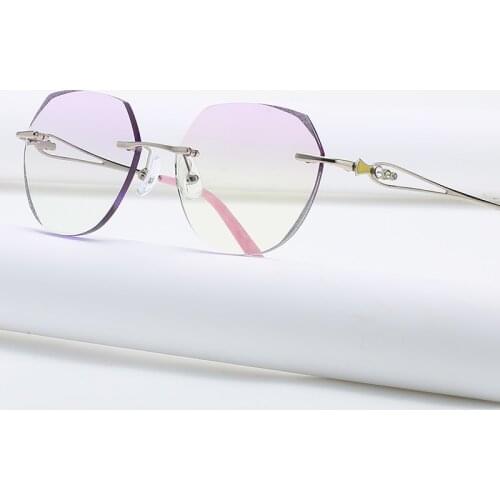ZIROSAT 58111 Alloy Tint Lenses Myopia Glasses Reading Glasses Diamond Cutting Rimless Titanium Glasses Frame for Women