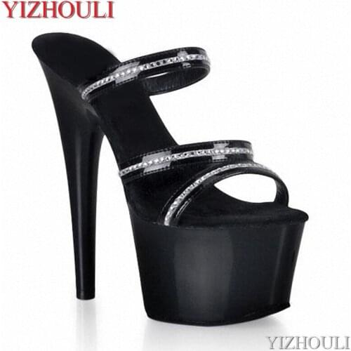 Sequined 17cm high heels, star summer high-heeled stage show sandals, catwalk glamour miss cool dancing shoes