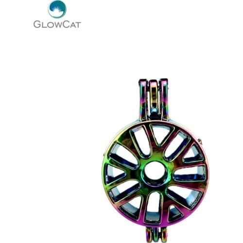 C615 5pcs/lot COLORS Multicolor Wheel Beads Cage Pendant Locket Fairytale Party Essential Oil Diffuser