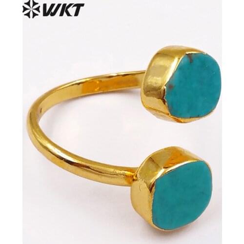 WT-R103 Fashion Vintage Green Howlite rings with 24K gold trim on edged in free shipping Adjustable Rings for women Jewelry