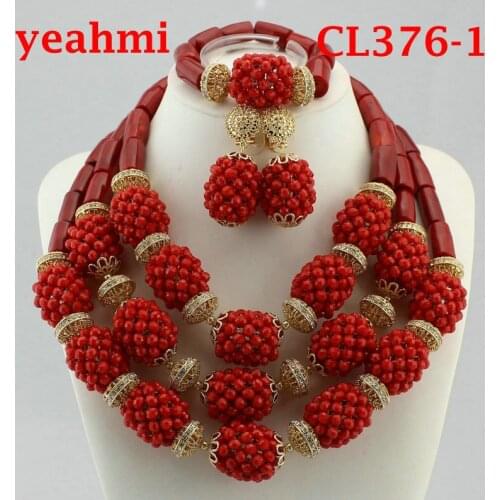 Luxury African Wedding Bridal Coral Jewelry Sets Women Costume Jewelry Sets Big Coral Bead Necklace Set Free Shipping CL376-1