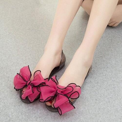 Transparent Women Sandals Bow-knot Jelly Shoes Summer Women Shoes Sweet Peep Toe Flat Sandals Beach Flip Flops for LadiesXKD4007