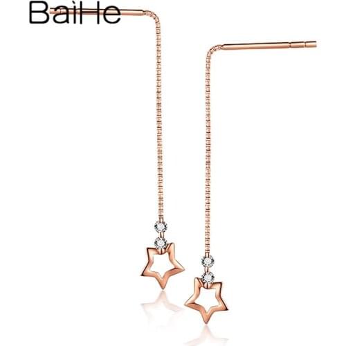 BAIHE Solid 18K White/Yellow/Rose Gold 0.06ct H/si Full Cut Natural Diamonds star Stud Earrings Ear line серьги сережки Women