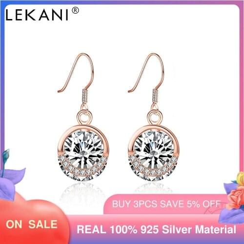 LEKANI 925 Sterling Silver Earrings 5A+ Cubic Zirconia CZ Jewelry Ball Drop Earring For Women Wedding Hot Selling Party Gift