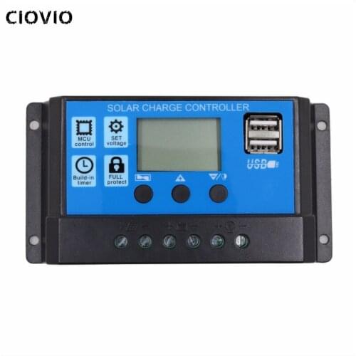 24V 12V Auto Solar Panel Battery Charge Controller 30A 20A LCD Solar Collector Regulator with Dual USB Solar Controller