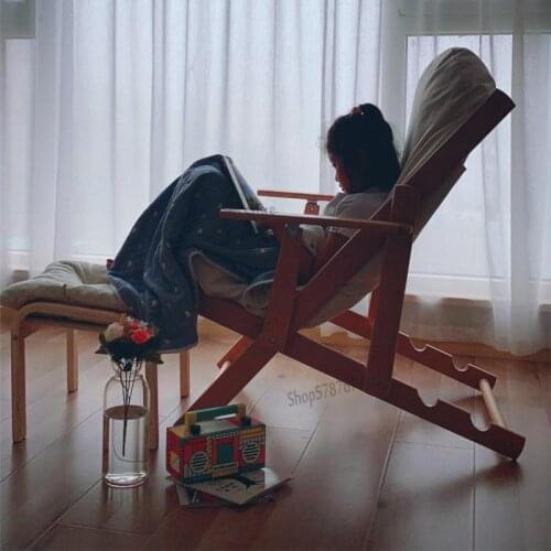 Lounge chair folding lunch break home leisure balcony nap chair Nordic getaway chair solid wood beach lazy chair