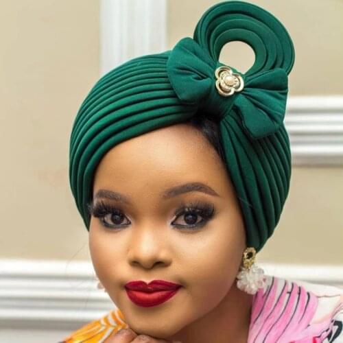 2021 New African Auto Gele Headtie Nigerian Wedding Gele Muslim Turban Cap Arab India Hat Female Head Wraps Turbante Mujer