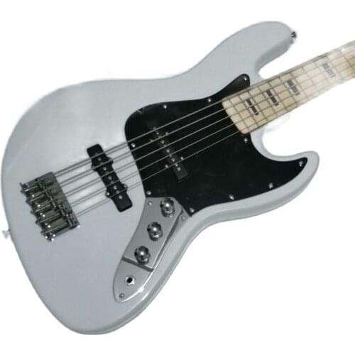 Top quality FPJB-5022 white color solid wood body black plate maple fretboard 5 strings Jazz bass, Free shipping