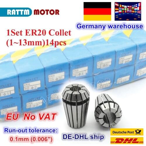 DE ship 1 set ER20 Collet (1-13mm) 14pcs Spring Collet beating 0.1mm Precision for CNC Router milling lathe tool spindle motor