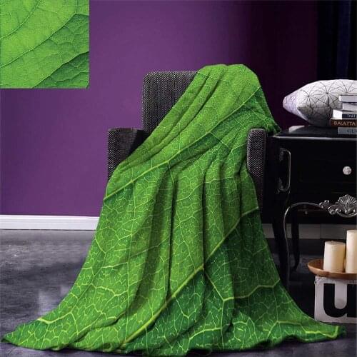 Green Throw Blanket Macro Texture of Green Leaf with Veins Environment Foliage Botany Ecology Warm Microfiber