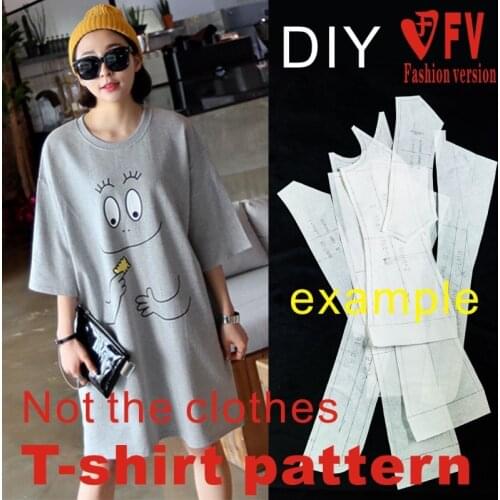 Ladies' long style big loose T-shirt pattern sewing design drawing 1:1 making clothes pattern BXS-32