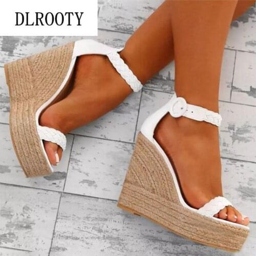 Woman Sandals Shoes Summer Wedges Pumps High Heels Platform Peep Toe Buckle Strap Fashion Breathable Gladiator Plus Size 35-43