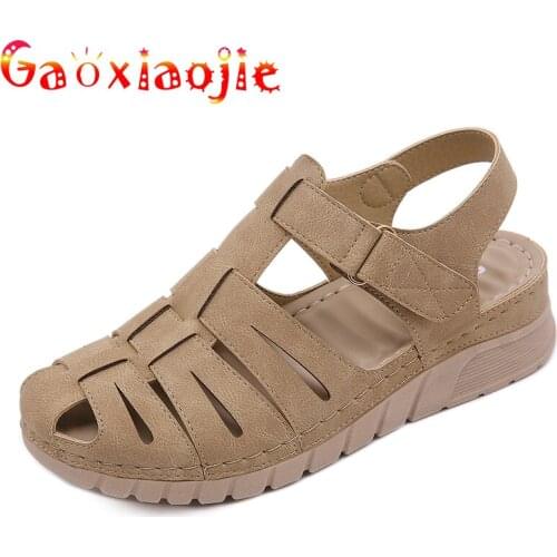 2020 Retro Sandals Woman MD Outsole Light Comfortable Velcro Car Suture Single Shoes Soft Non-slip Wedge Heel 4.5CM Shoes Woman