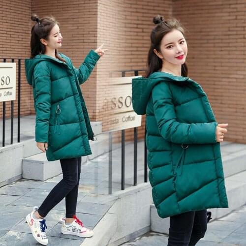 Women green plus size slim long cotton coats female hooded thick jackets casual warm outwear Nice winter solid fashion parkas