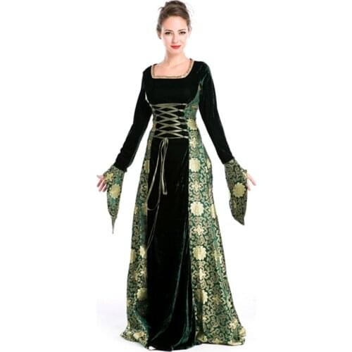 Renaissance Medieval Costumes For Women Gothic Full Sleeve Jacquard Gown Princess Costume Halloween Cosplay Adult Medieval Dress