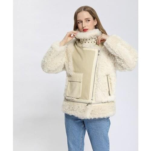 Winter Women Short Fashion Steetwear Windproof Double Faced Fur Genuine Sheep Shearling Jacket MJF-SJ-01