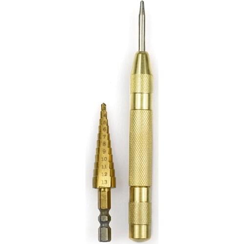 1Pc 3-1m Titanium Coated Hss Steel Step Drill Bits +1Pc Center Punch Drill Bits Sets Stator Punching Automatic Center Pin