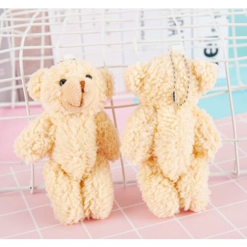 1pcs Mini Joint Bear Stuffed Plush Toys 12cm Cute White Teddy Bears Pendant Dolls Gifts Birthday Wedding Party Decor