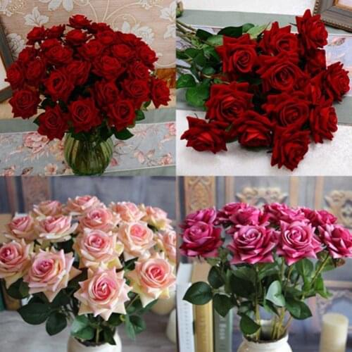 1 Pc Artificial Rose Fake Flowers Leaf Home Room Bridal Bouquet Wedding Decor