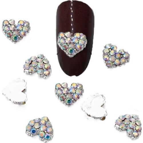 10Pcs Heart Nail Art Jewelry AB Diamond 3d Kawaii Rhinestones Decoration japanese Manicure Charms Strass Nailart Supply Rainbow